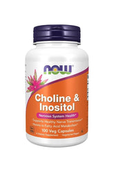Now Foods Choline & Inositol 500 mg dietary supplement, 100 veg capsules for brain health and concentration.